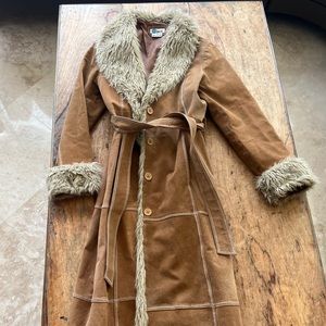 Penny Lane Afghan Fur Trim Suede Coat